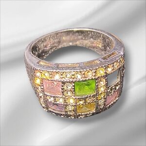 Vintage Pastel Crystal Chunky Cocktail Ring